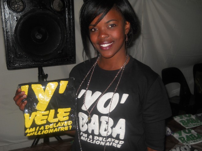 Model Sne Jele showcasing the No Budget clothing line. 